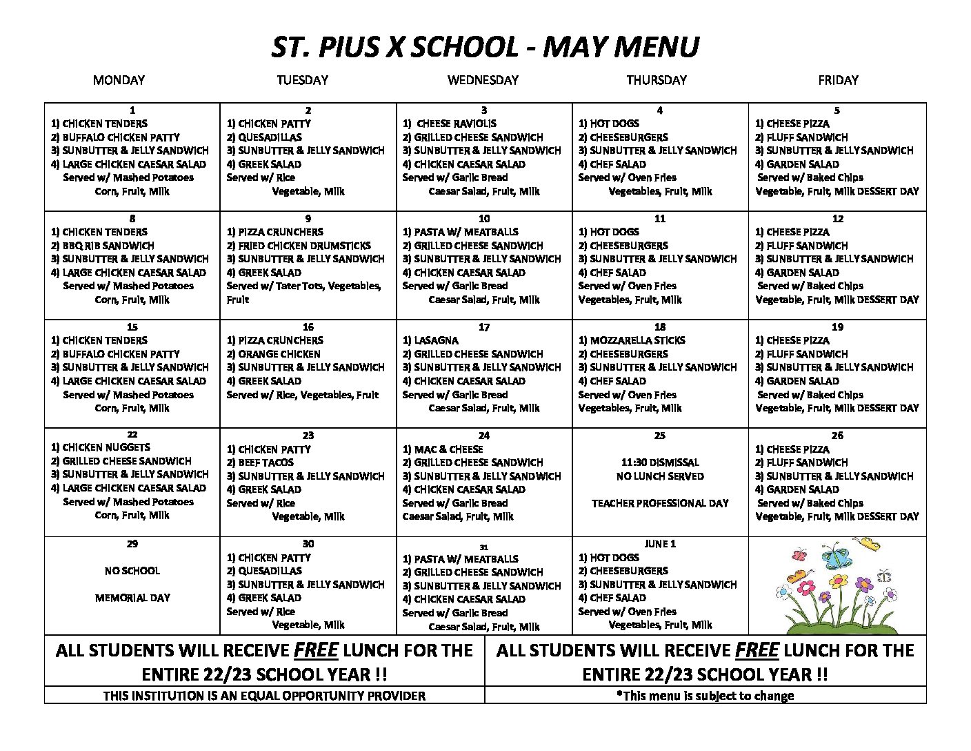 May Menu St. Pius